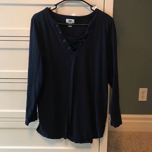 Navy lace up t-shirt